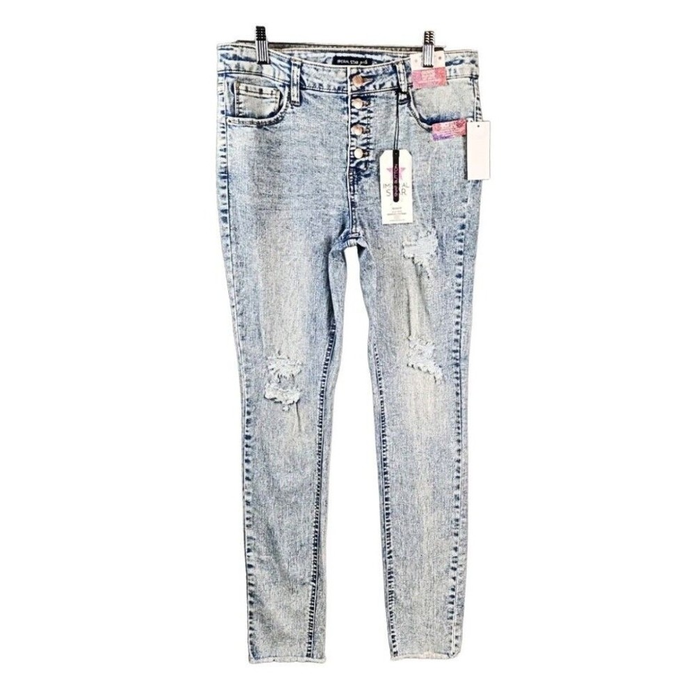NWT IMPERIAL STAR Skinny Jeans Big Girls Light Acid Washed Distressed, Size:10